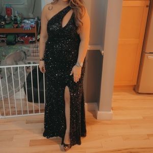 Black sequence dress one shoulder